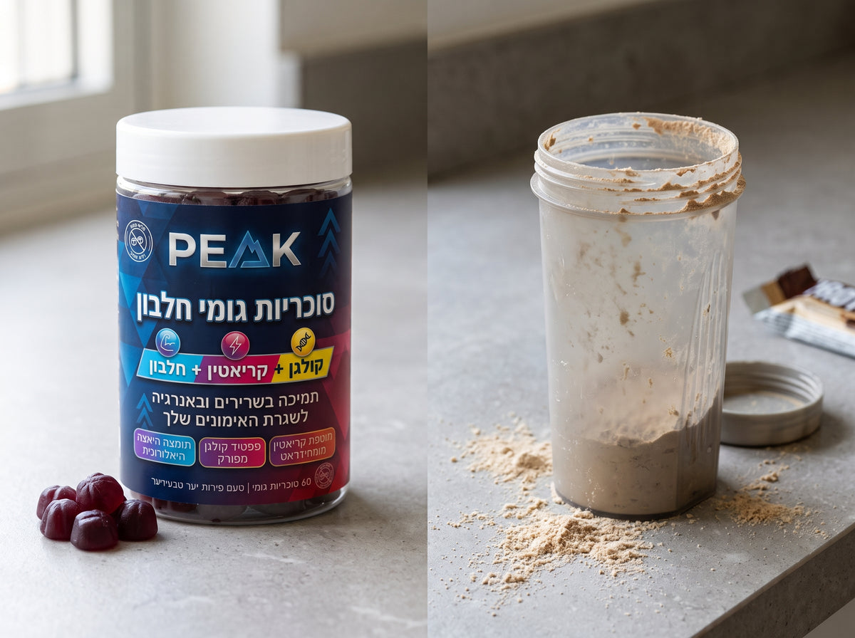 שייקר עם אבקת חלבון וגושים לעומת סוכריות גומי
